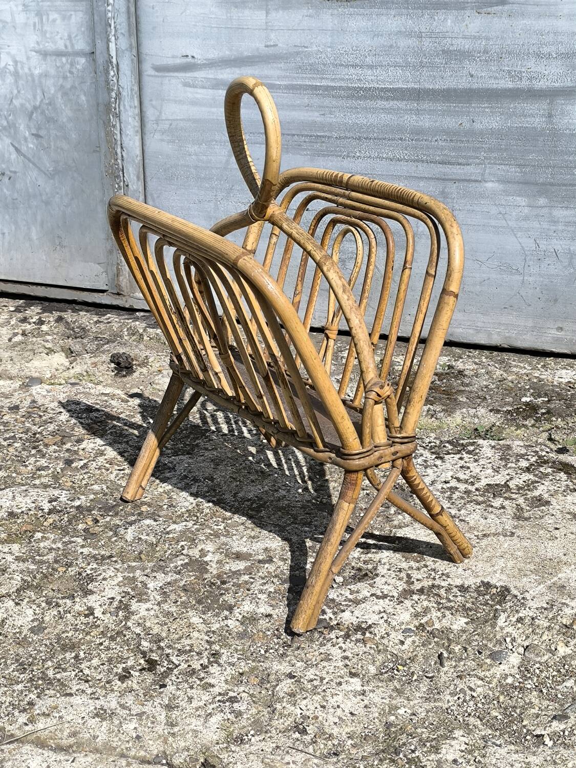 Vintage wicker and rattan magazine rack