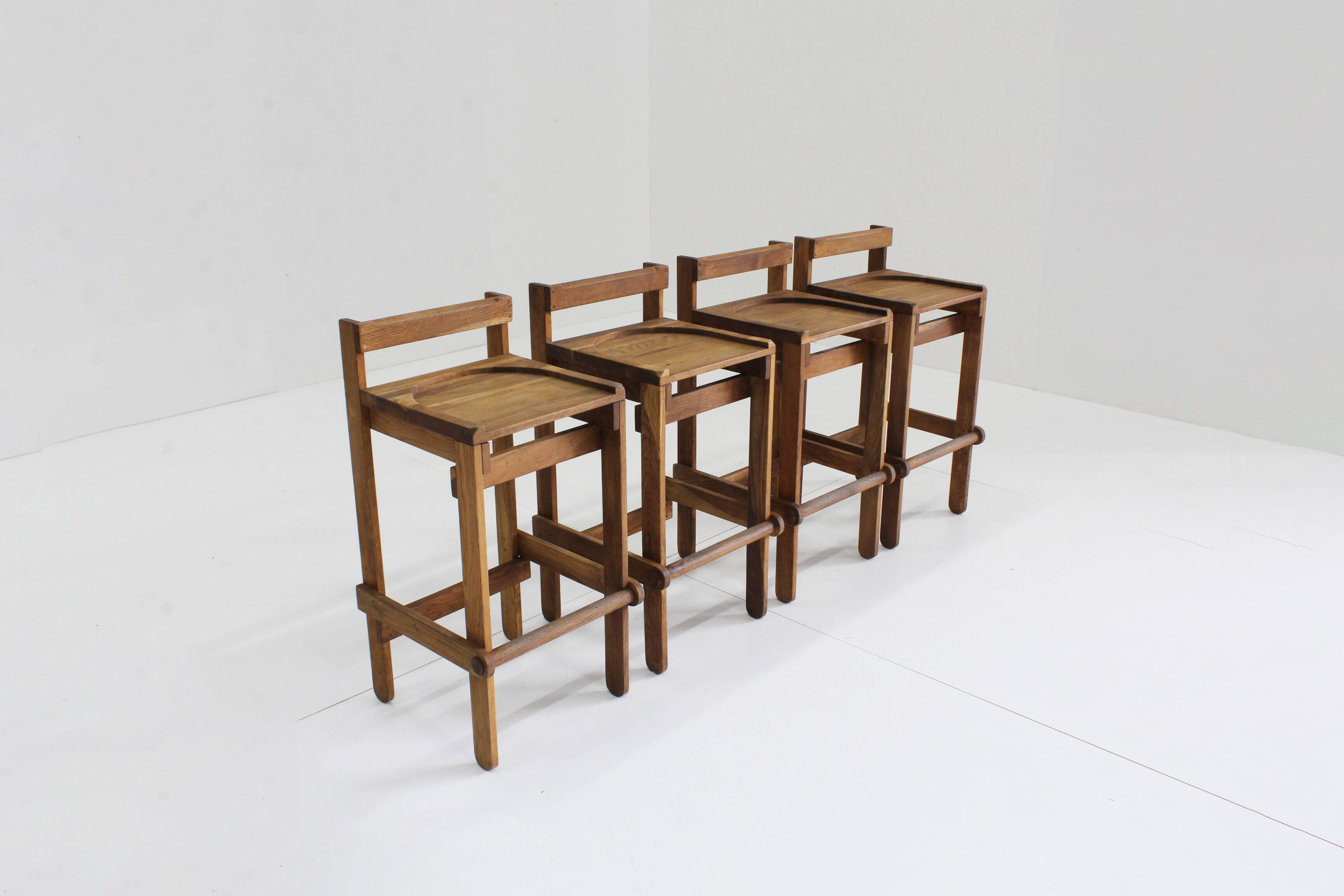 Vintage wooden bar stools 1960, set of 4