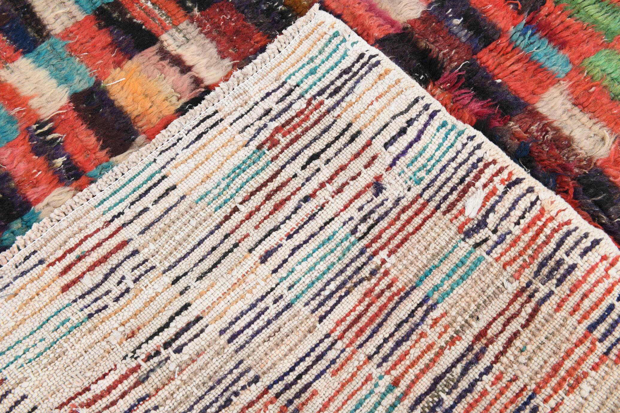 5x6 Multicolor Checkered Pattern Turkish Vintage Rug, 151x172Cm