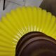 Yellow ribbed glass pull down hanging lamp 1970s
