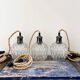 Set of three vintage electric chiseled glass walking lamps