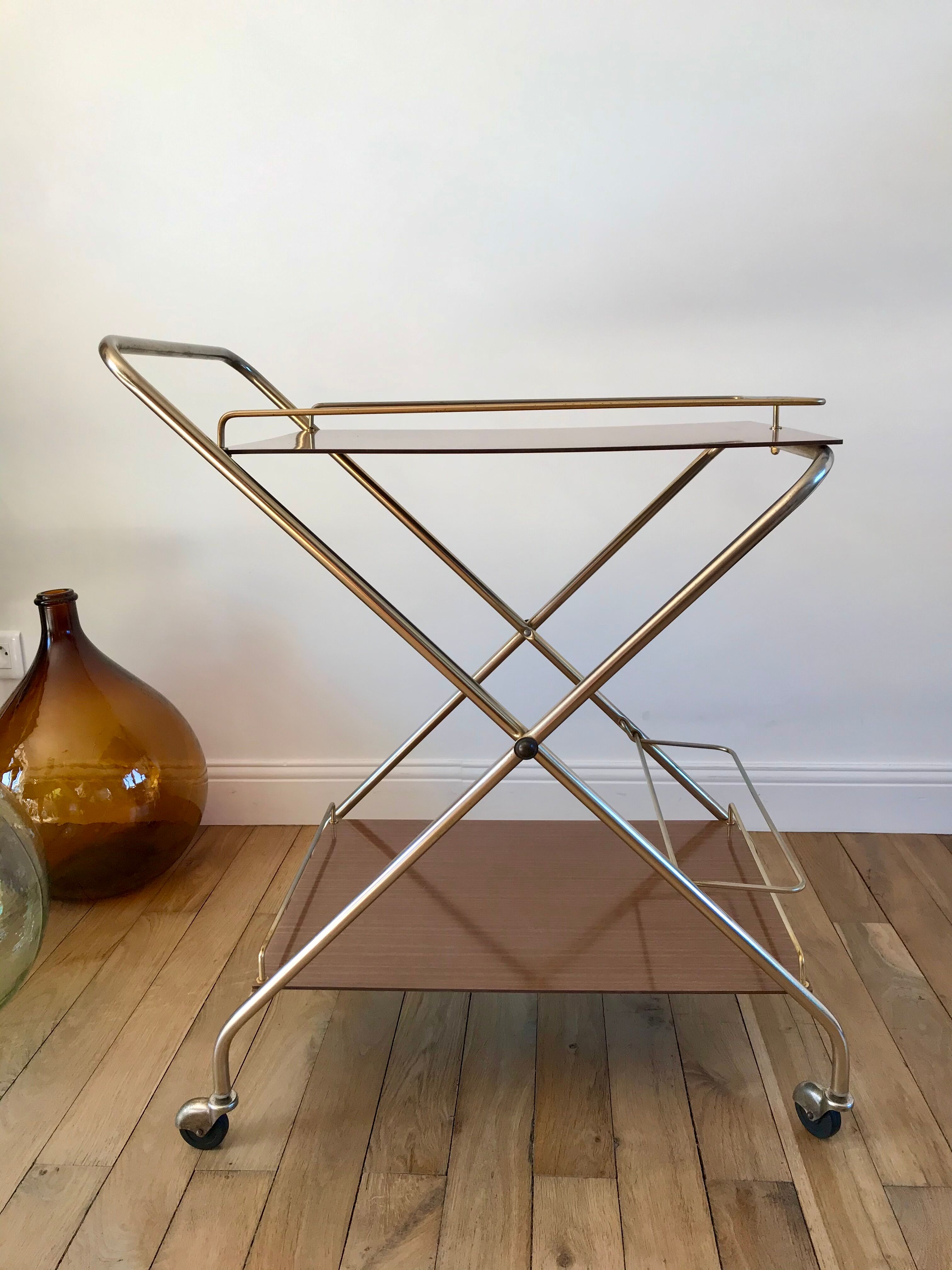 Desserte en laiton et formica années 70
