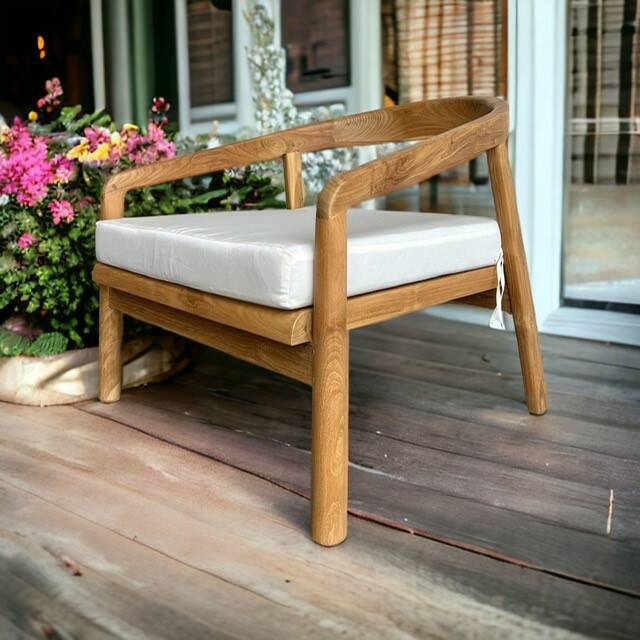 Chaise longue profonde xl en bois de teck avec coussin