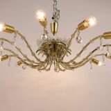 Mid-century floral brass and crystal chandelier by Lobmeyr, 1950s, Austria.