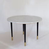 Table basse marbre, bois et laiton
