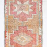 Tapis runner vintage, tons pastel délavés et motifs ethniques, 95x350Cm