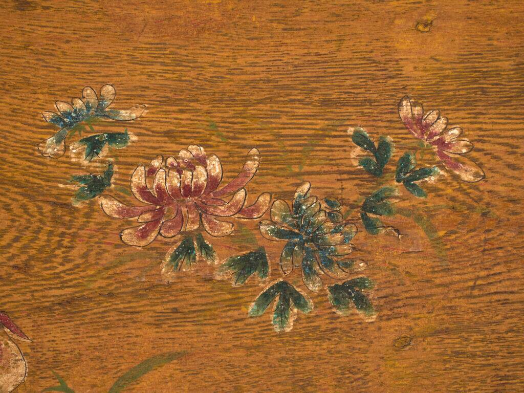 Antique Chinese chest with painted flowers in elm – China, circa 1900