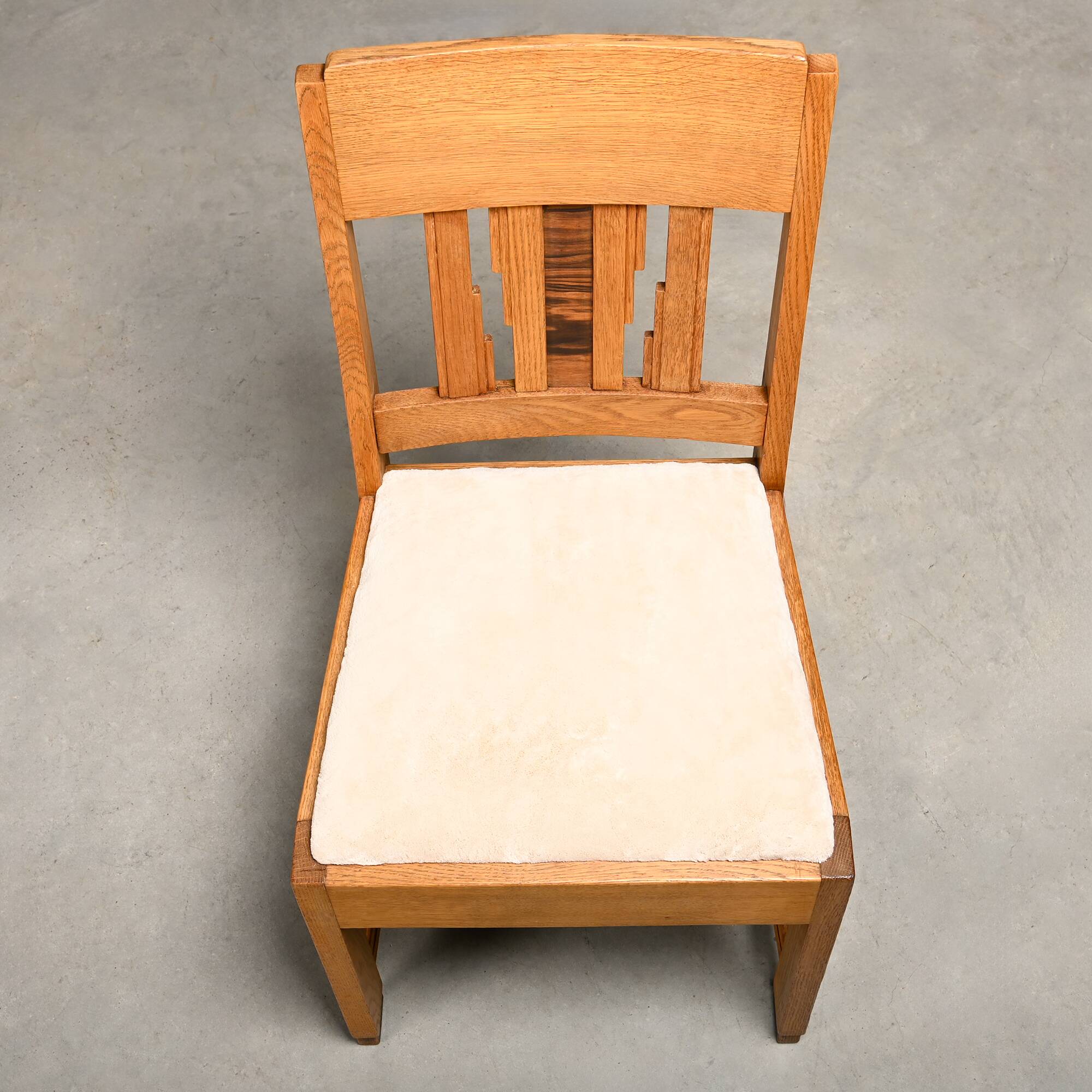Dutch Art Deco Amsterdam School Dining Chairs in Oak and light Fabric