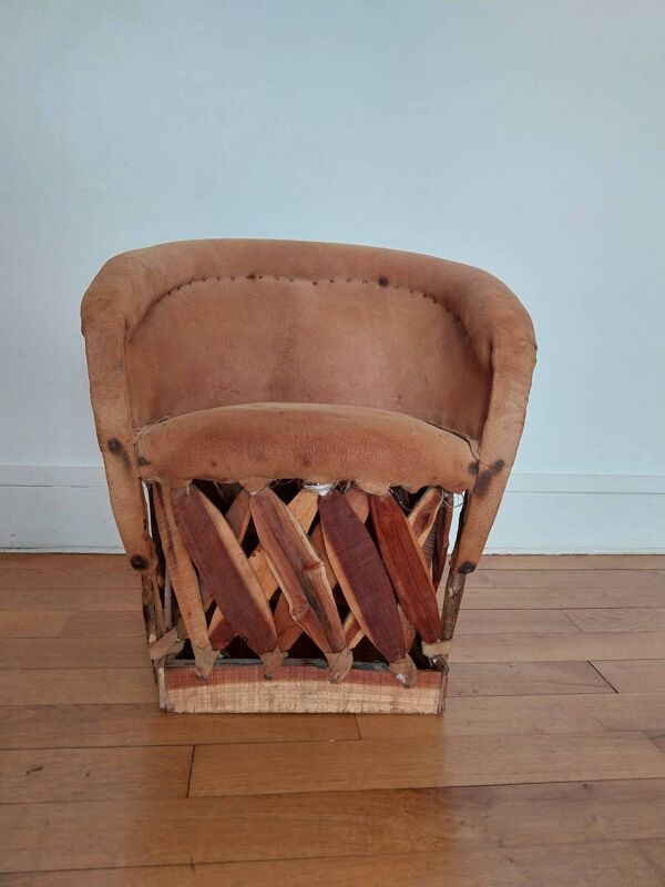 Fauteuil méxicain équipale enfant en cuir et bois