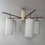 Vintage Italian ceiling light, brass and opaline, 1950