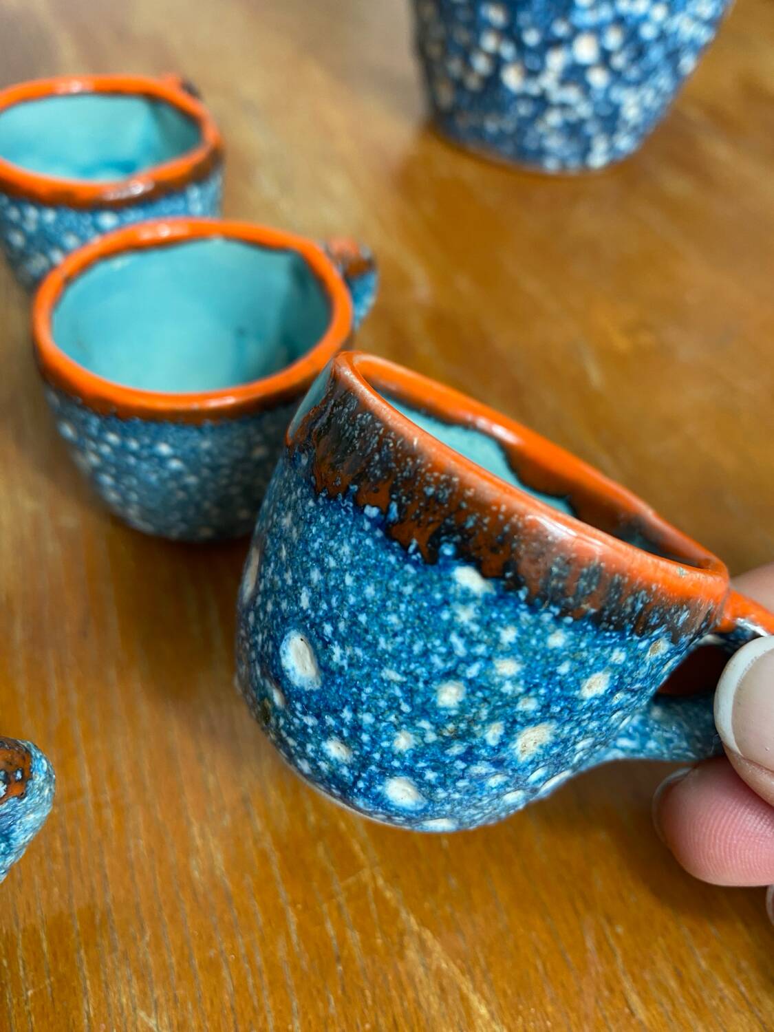 Liqueur service, ceramic, sea foam, Vallauris