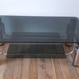 Smoked glass coffee table and chrome legs 70s