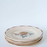 Set of 7 Digoin Sarreguemines flat plates, Fleurs Roses model, 1950