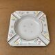 Old ashtray aubecq white enameled metal decor flowers & stars vintage