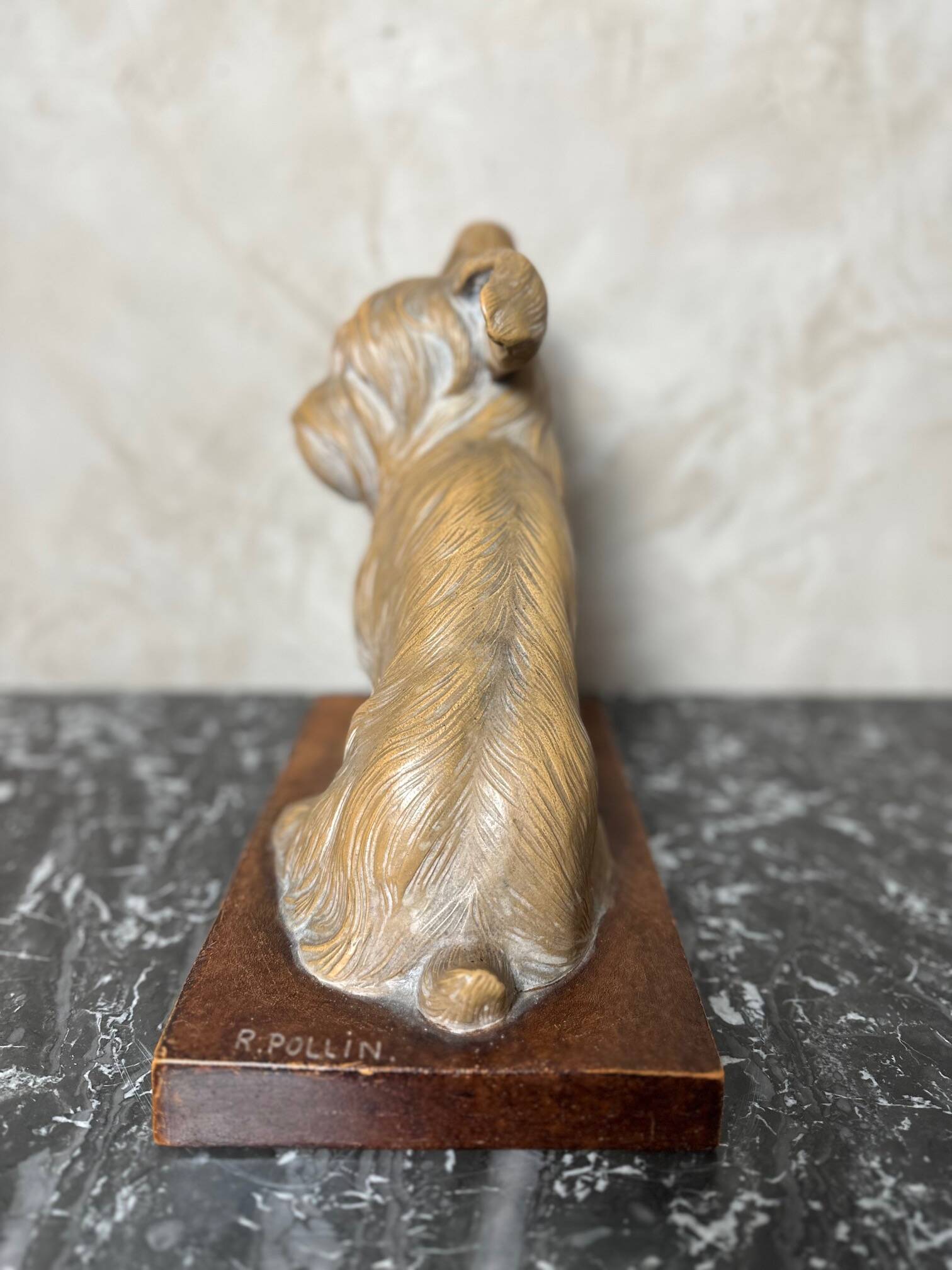 Terracotta dog signed R. Pollin