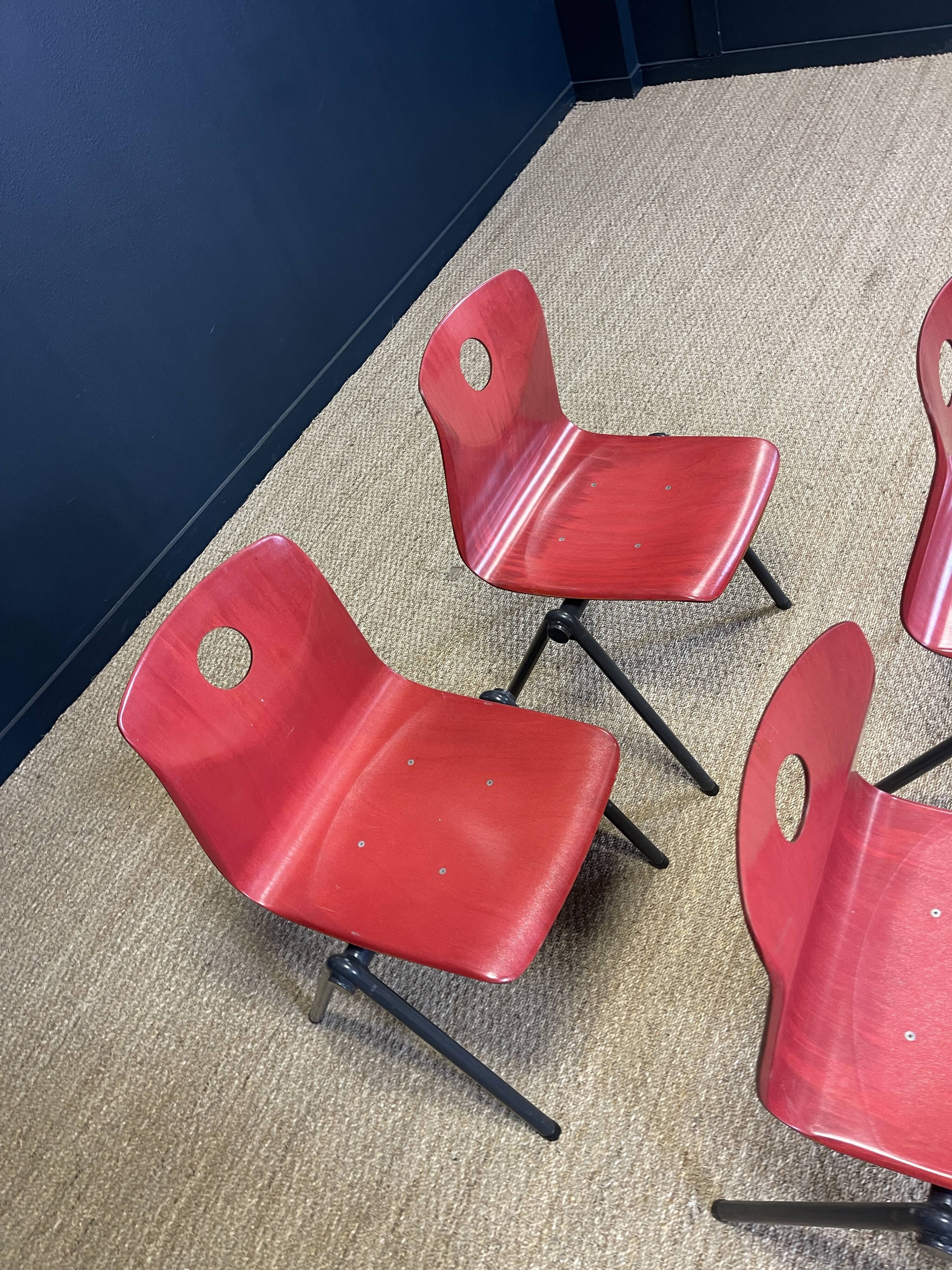Set of 4 Galvanitas S30 raspberry red / gray steel chairs from the 70s