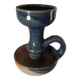 Bougeoir « Rat de Cave » en Grès Émaillé Bleu – Vintage Artisanal