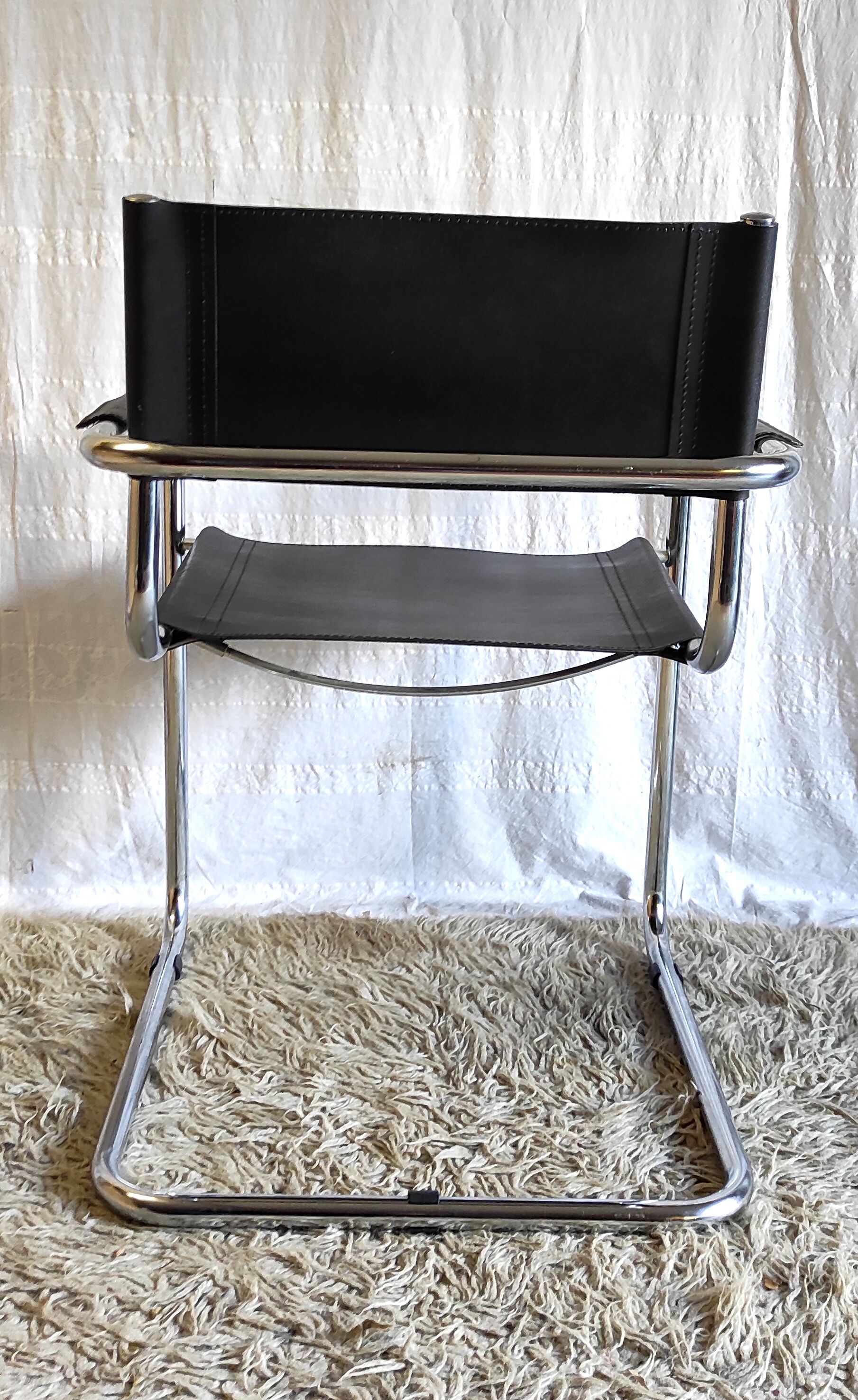 Design chair chrome metal and leather - 80s/90s