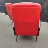 Pair of red and black faux leather armchairs