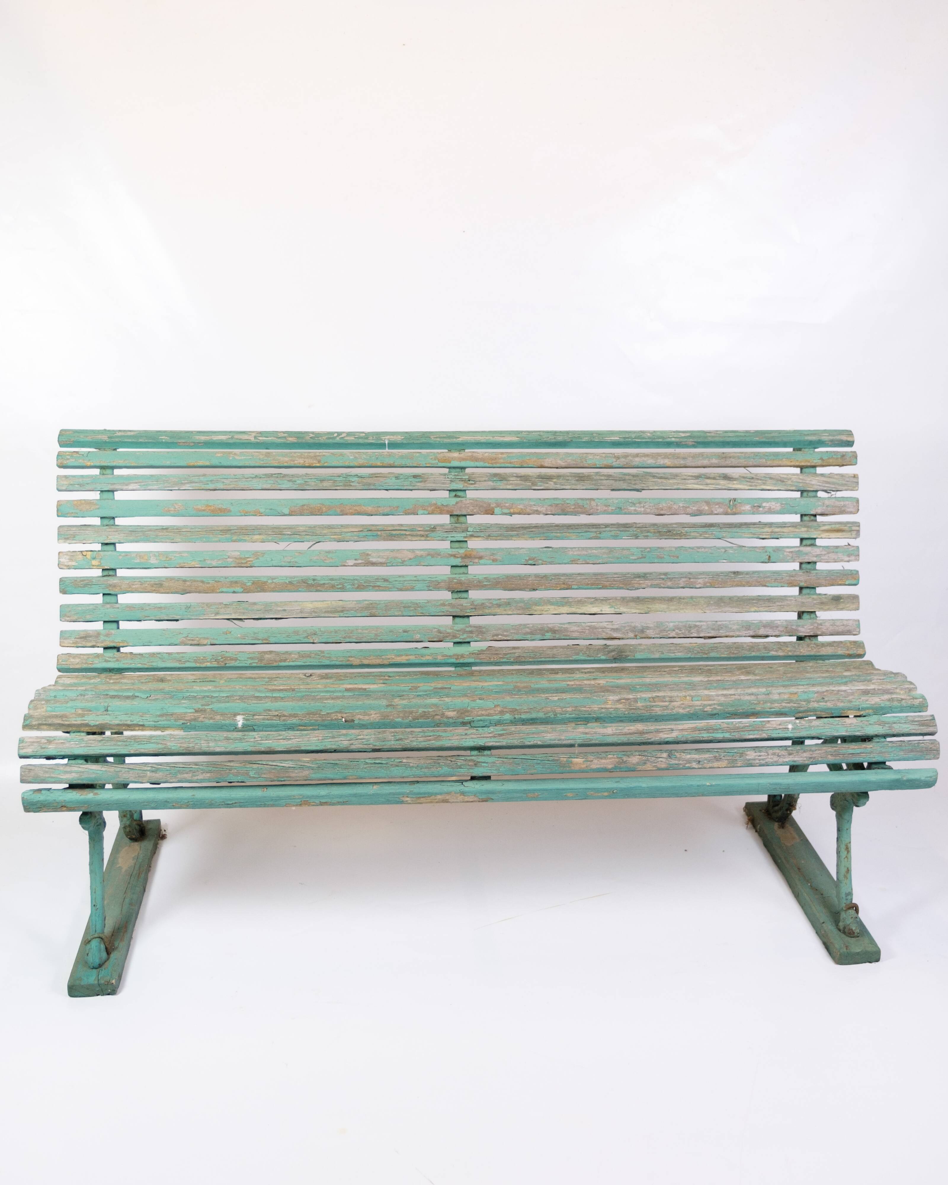 Antique French Park Benches Painted In Greenish Color From 1930s