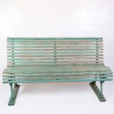 Antique French Park Benches Painted In Greenish Color From 1930s