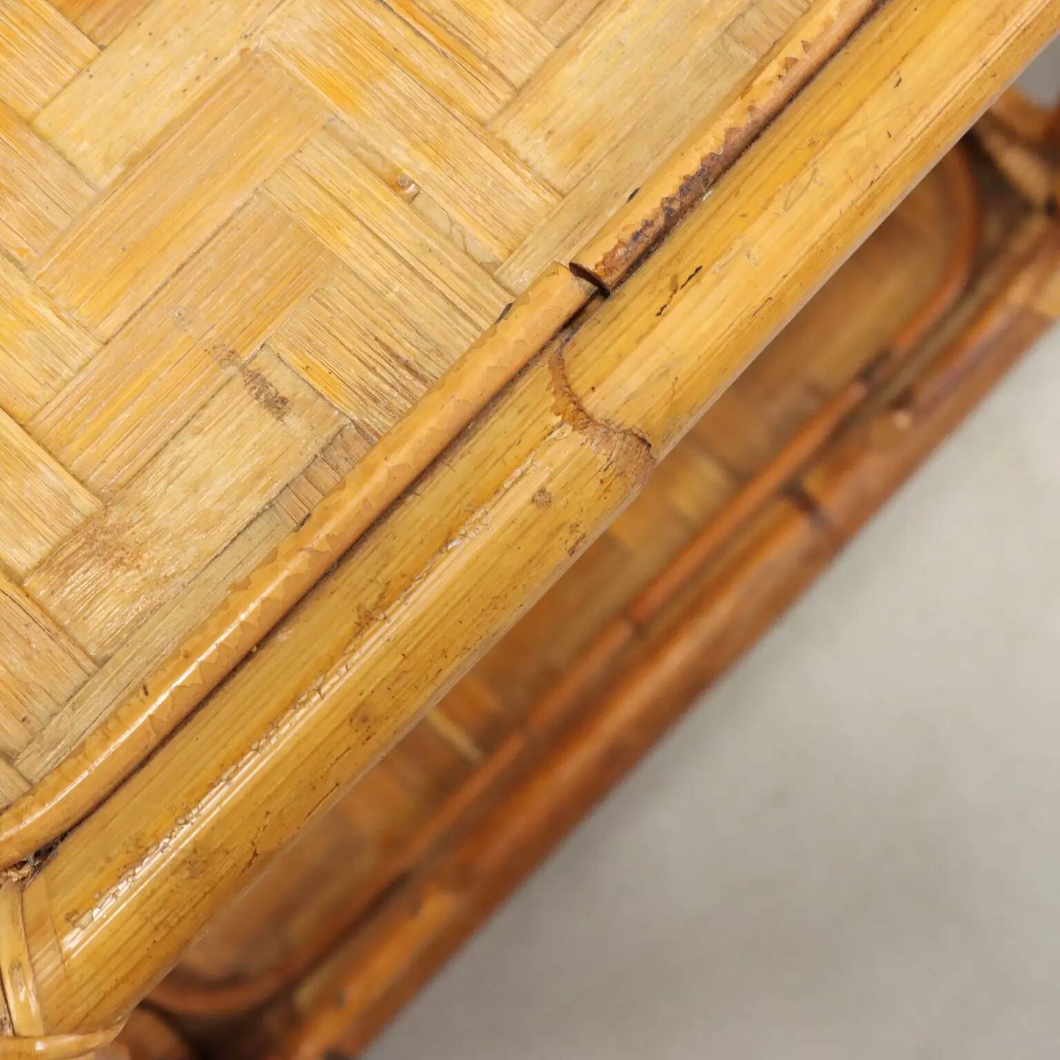 Vintage coffee table in wicker and bamboo, Italy, 1970s-1980s.
