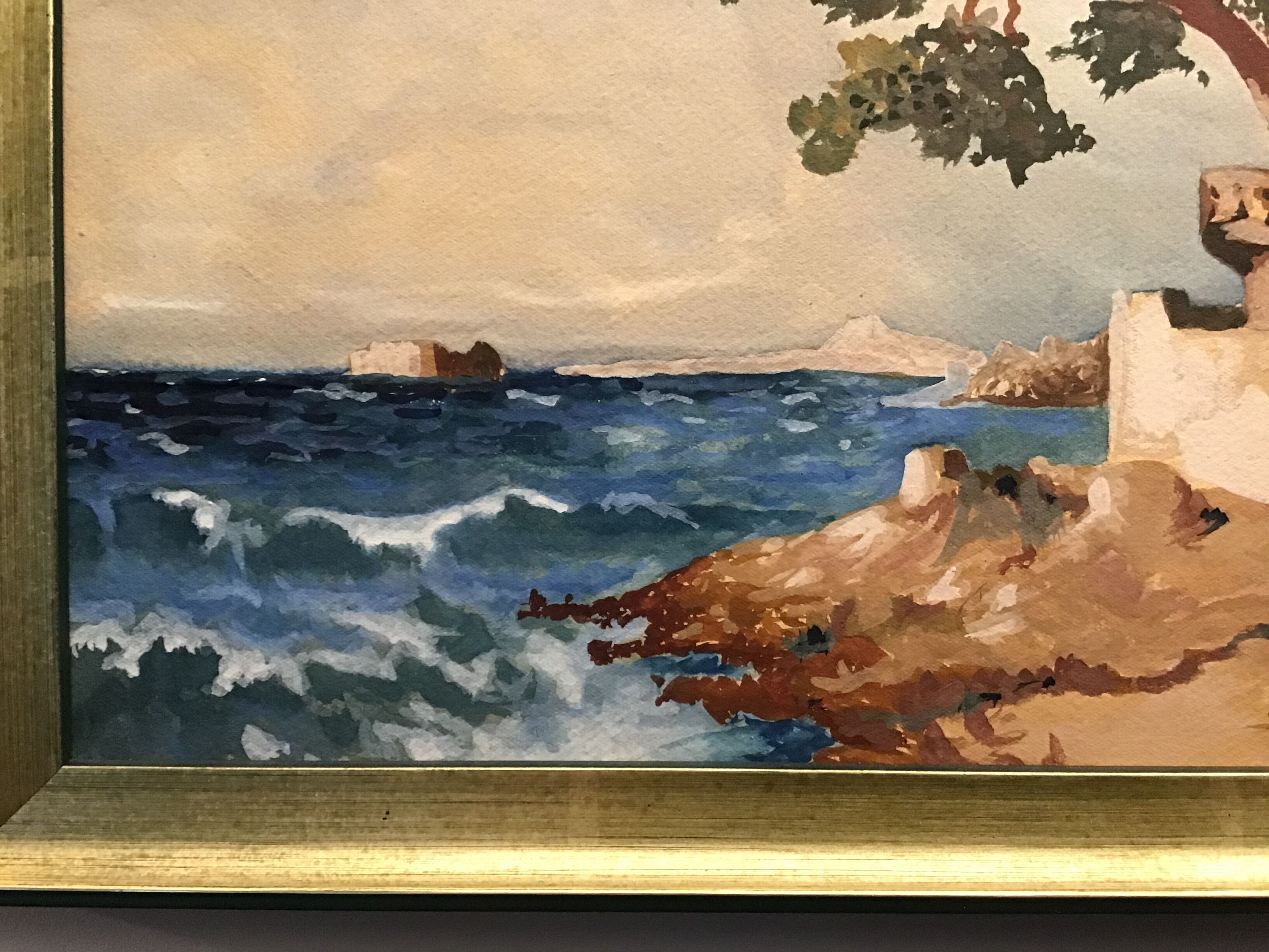 Ancient painting, seaside landscape signed and dated 1932