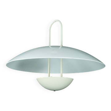 Vintage 1990s White Pendant Lamp with Glass Top Shade. Italy