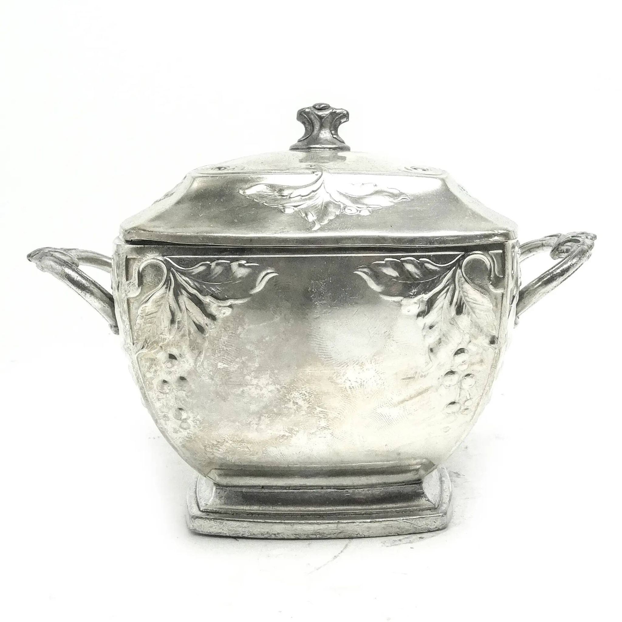 Sugar bowl, Art Nouveau, silver-plated brass, Bracia Buch, Poland, early 20th century