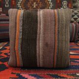 Striped Wool Kilim Cushion Cover Brown Purple Pillow Case- 39x39cm