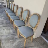 Set of 6 Louis XVI style chairs with antique patinated medallion