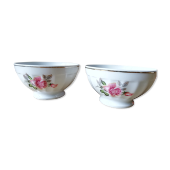 Lot of 2 bowls with pink decor facets