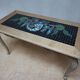 Vintage Oak &  Mosaic Coffee Table with Brids, Louis XV style 1970s