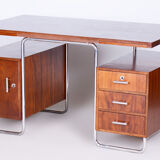 Restored Bauhaus Beech Writing Desk, Hynek Gottwald, Chrome, Czechia, 1930s