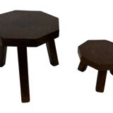 Vintage wooden set of  hexagon side tables/plant tables from the 70s