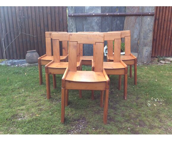 Set de 6 chaises vintage en pin massif. | Selency