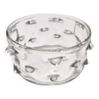 Transparent Murano Glass Vase with Bugne Ascribable to Barovier
