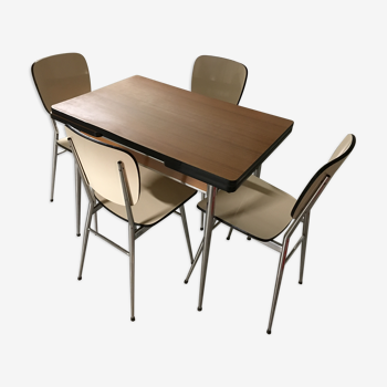 Table extensible et chaises en formica années 70