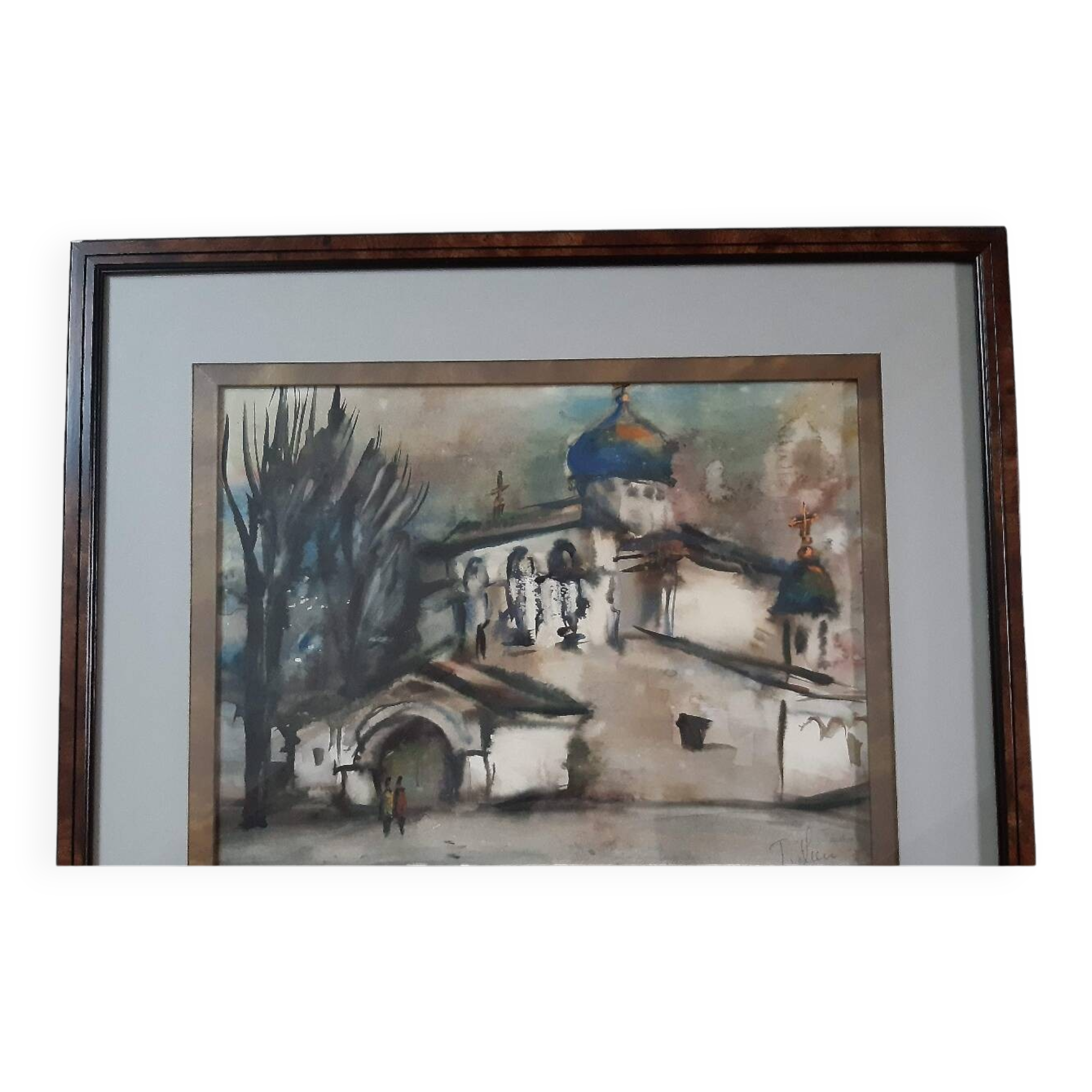 Aquarelle signée encadrée Eglise russe