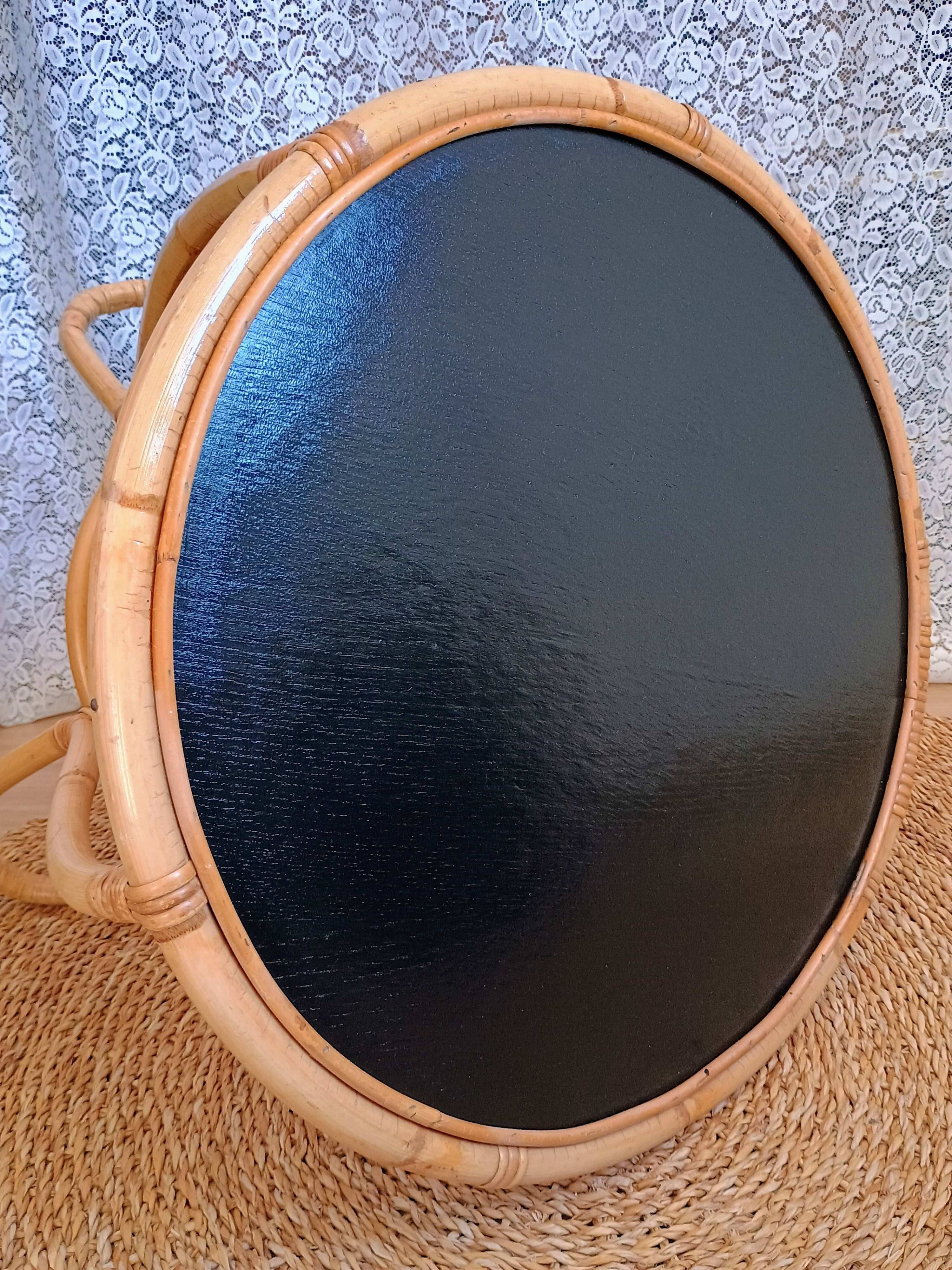 Round vintage rattan coffee table