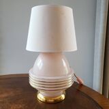 Lampe à tafel art déco, verre clichy rosé avec couleur goudkleurige afwerking, Frankrijk