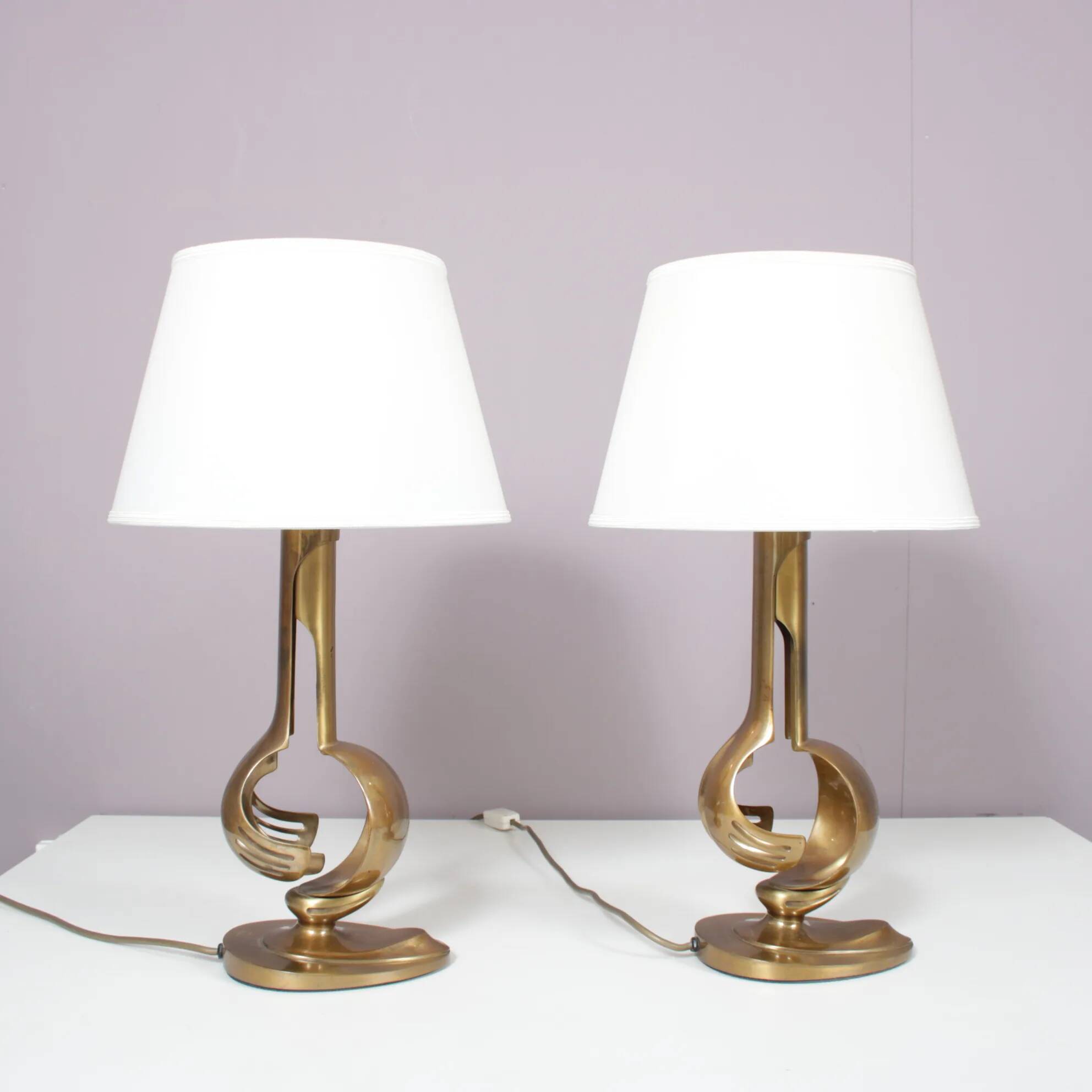 1970s pair of brass table lamps from France