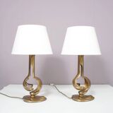 1970s pair of brass table lamps from France