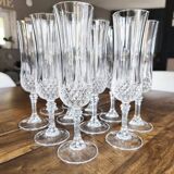 Set of 10 vintage Cristal d'Arques champagne flutes, Longchamp model