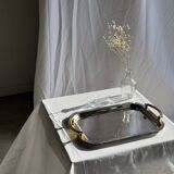 Silver-plated vintage tray with golden handles 29x45