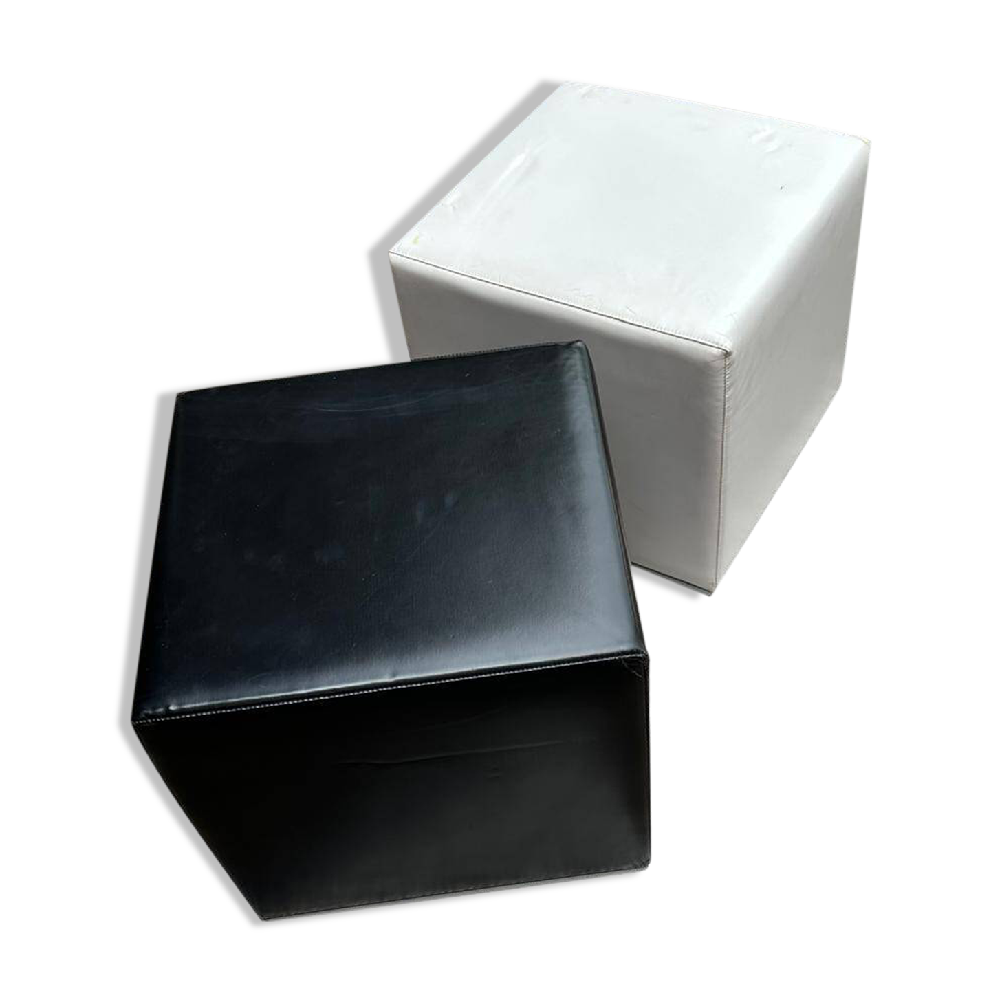 Pair of designer poufs in faux leather