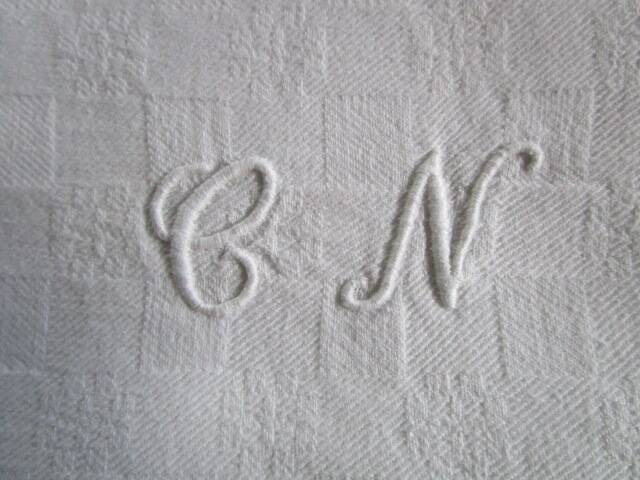 4 large antique damask napkins, monogrammed