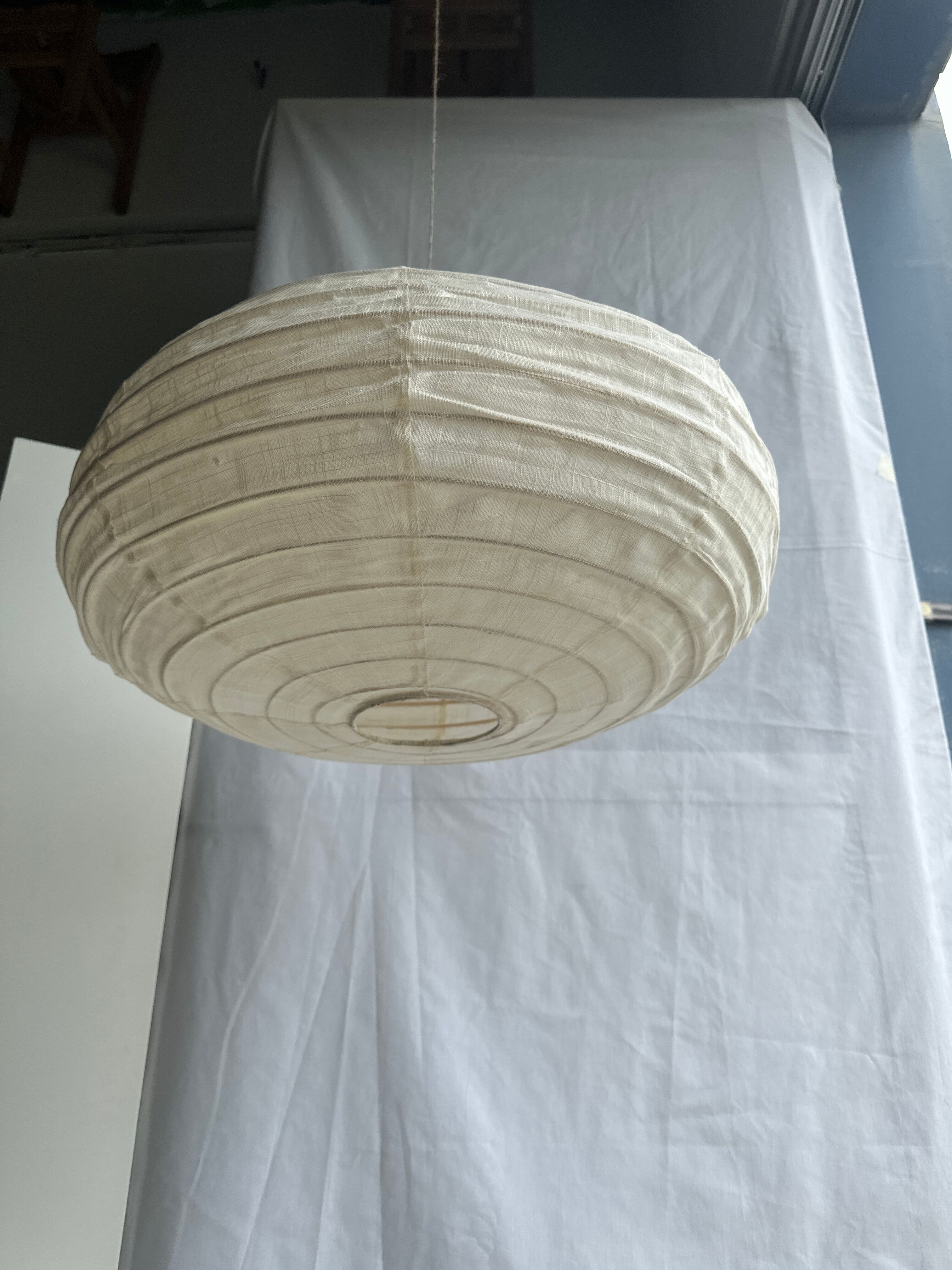 Suspension in rattan and natural linen Japanese style flattened oval h35 d60