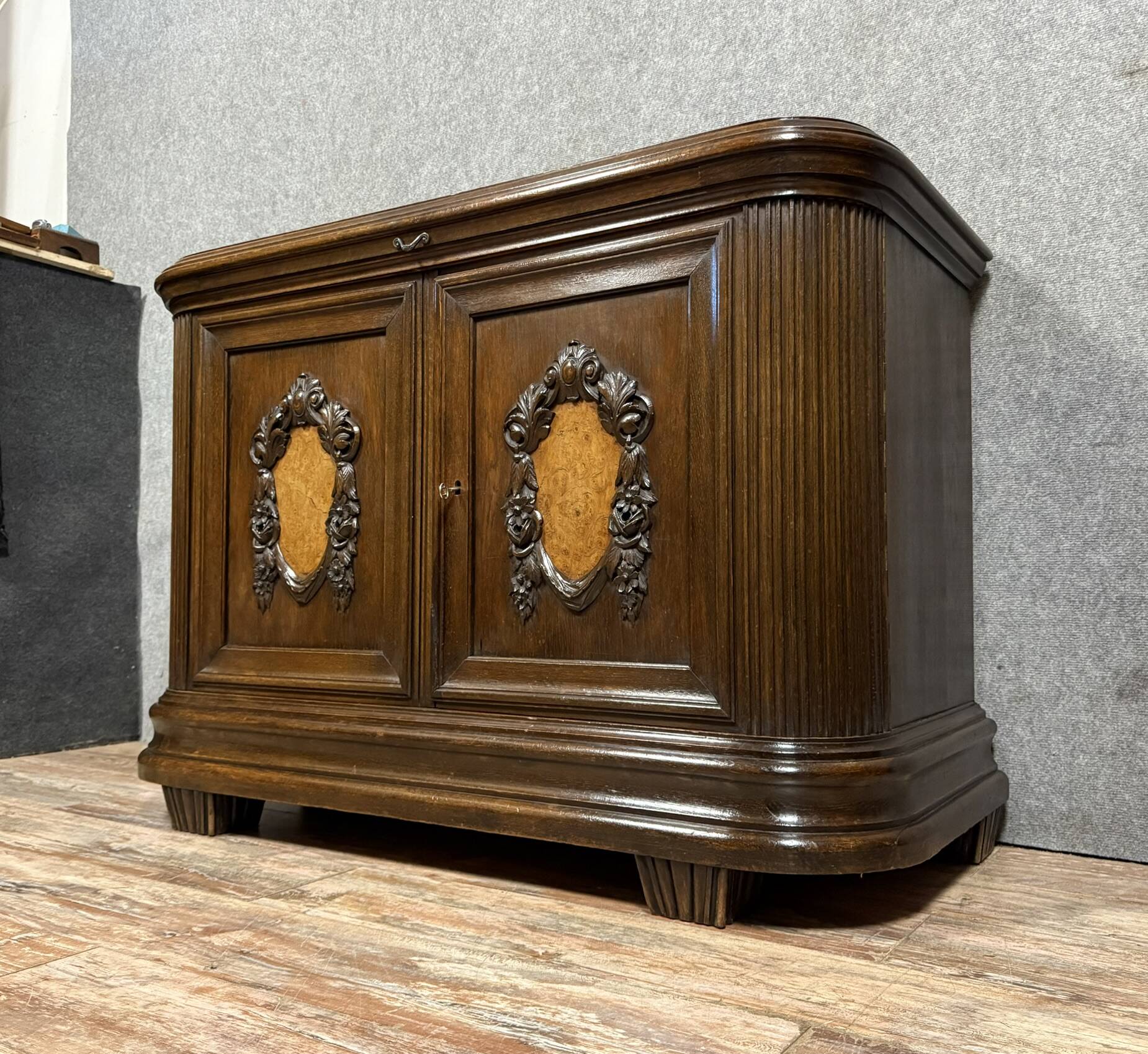 Art Nouveau period sideboard in oak and burl circa 1900