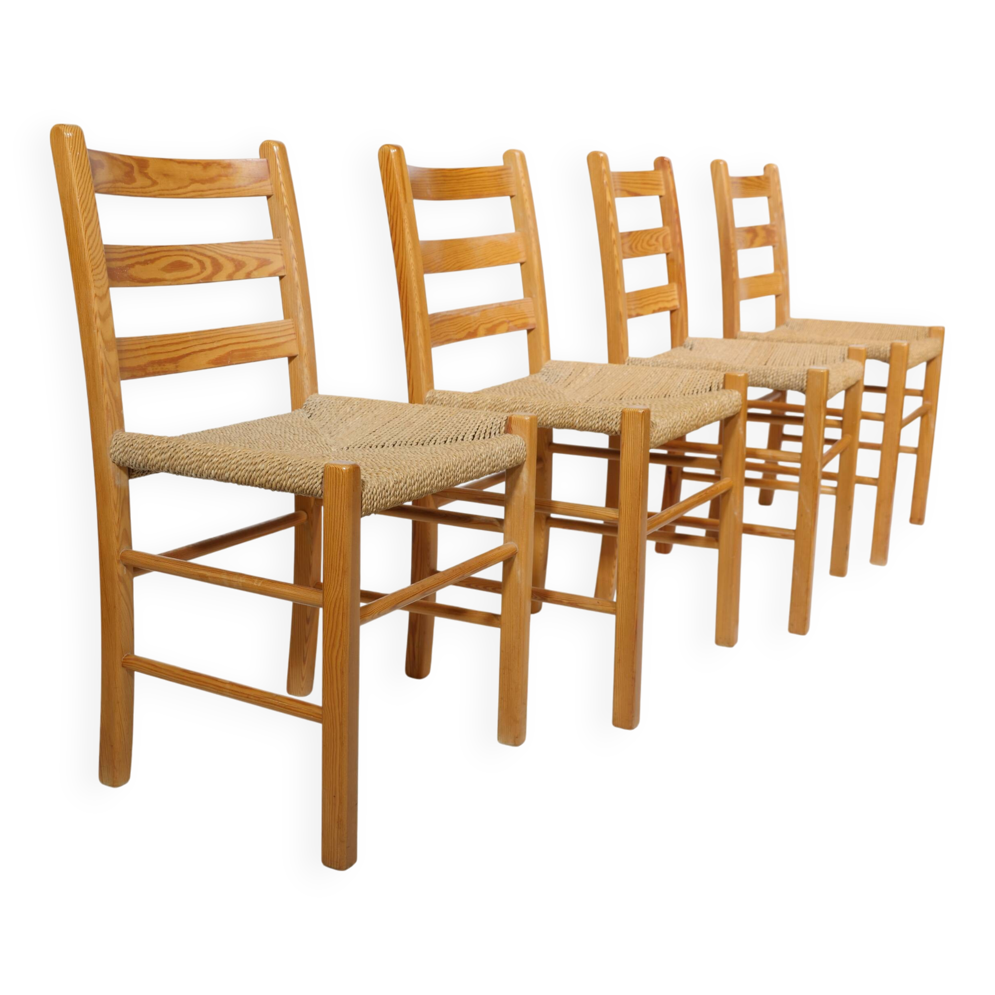 Chaises scandinaves en osier et corde, années 70